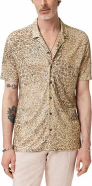 John Varvatos Castoro Leopard Pattern Knit Camp Shirt