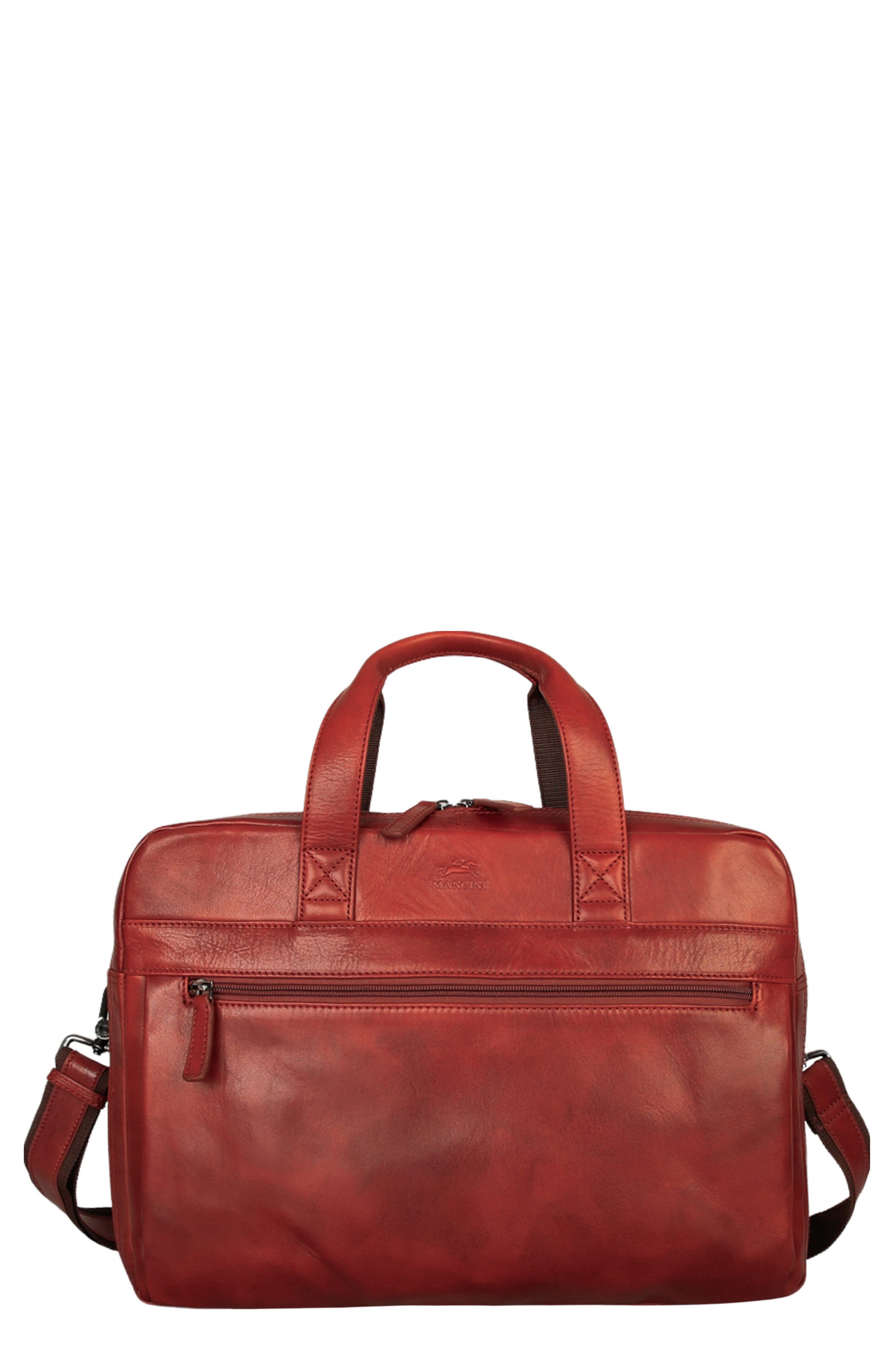 Mancini Double Compartment Briefcase In Cognac