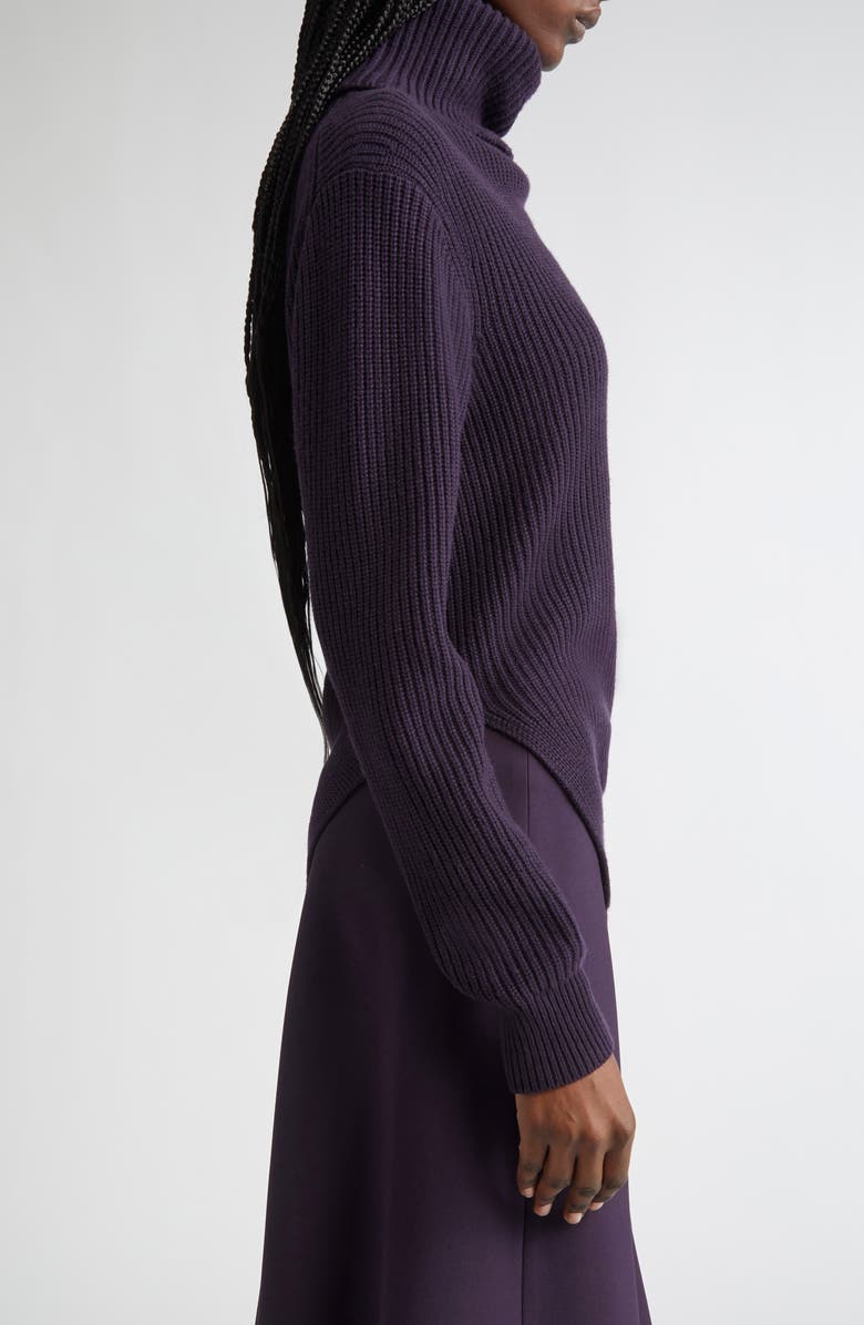 Michael Kors Collection Bias Hem Cashmere Turtleneck Sweater, Alternate, color, Aubergine