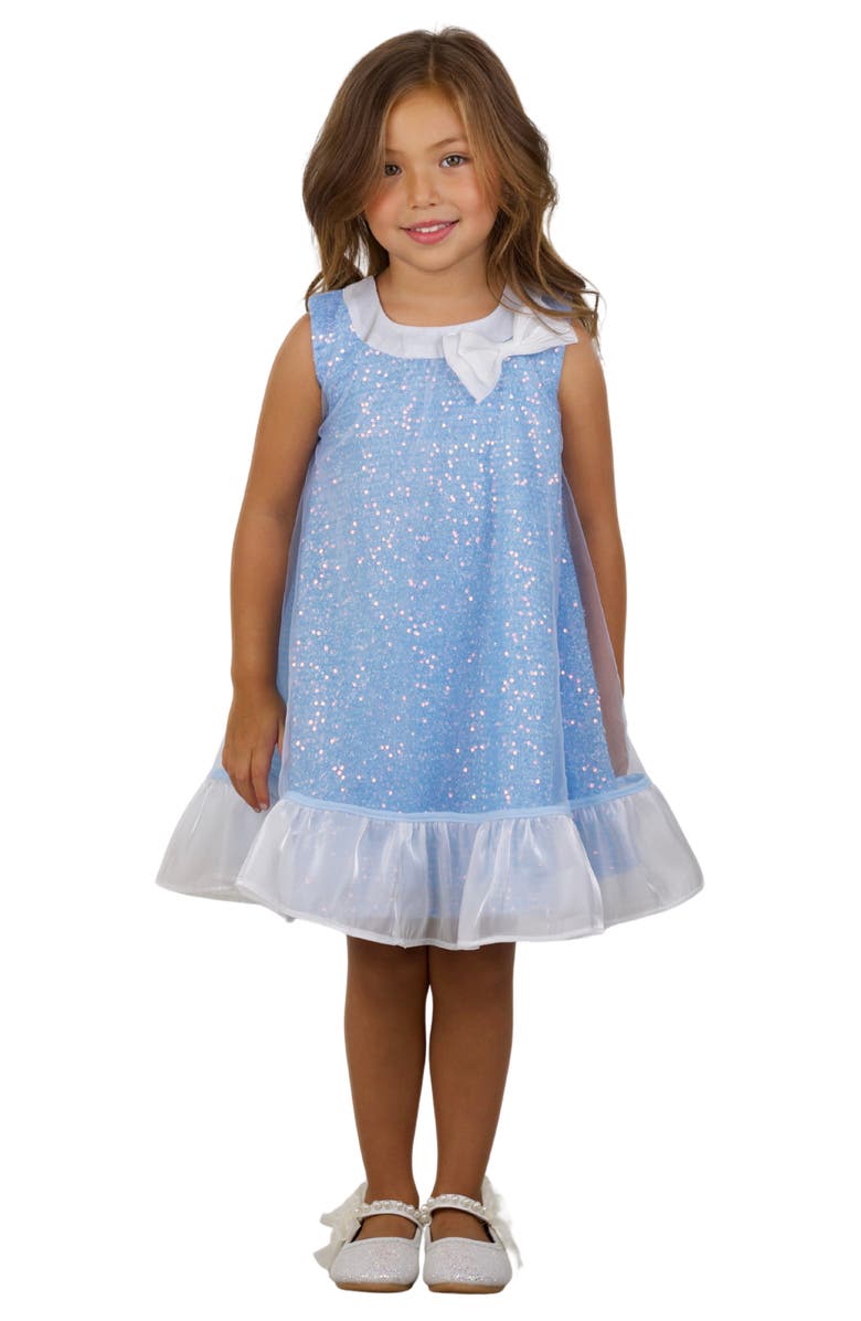 Mia Belle Girls Girls Glittery  Bow Sequin Ruffle Dress, Main, color, Blue