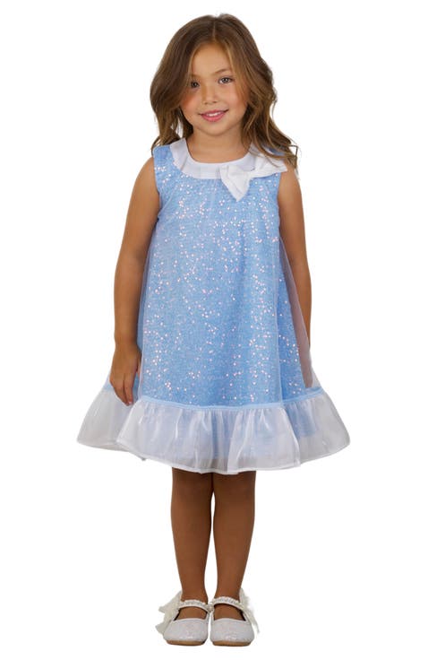Girls Glittery  Bow Sequin Ruffle Dress (Toddler, Little Kid & Big Kid)