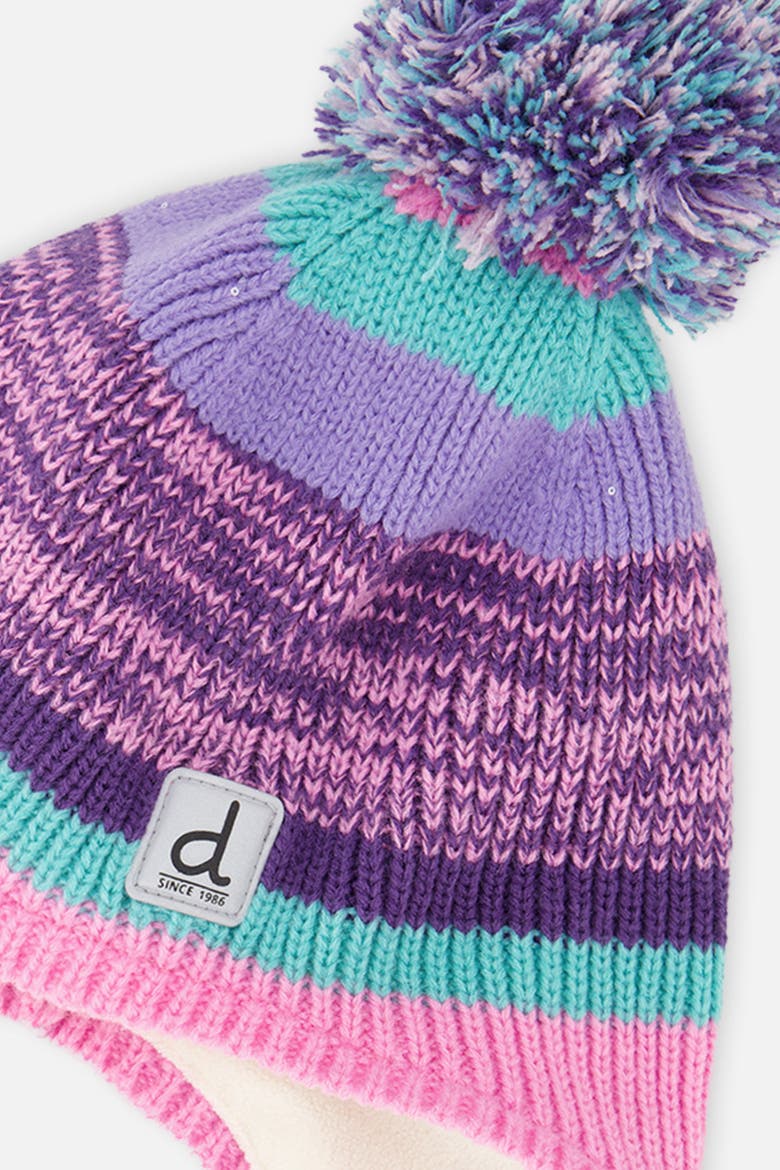 Winter Peruvian Jacquard Fleece-Lined Pompom Knit Hat, Alternate, color, Mauve and Blue Jacquard