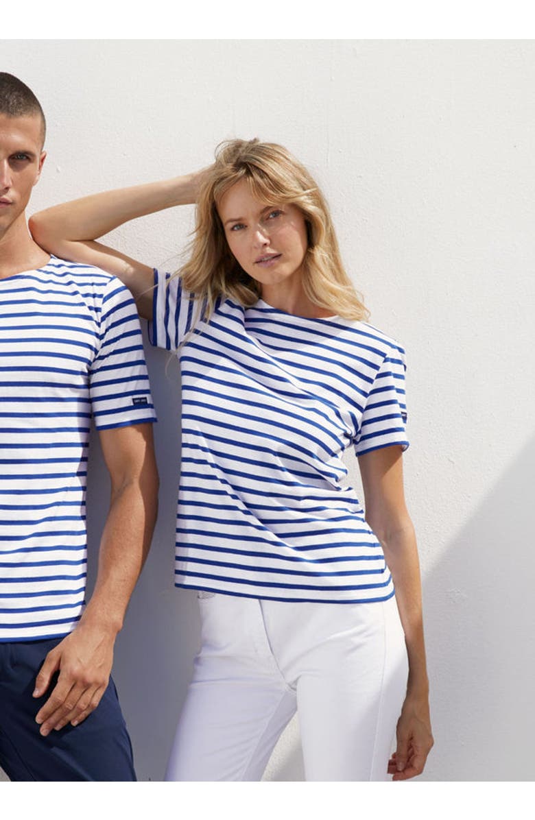 Saint James LEVANT MODERN - Breton Stripe Short Sleeve Shirt, Main, color, White/Royal Blue