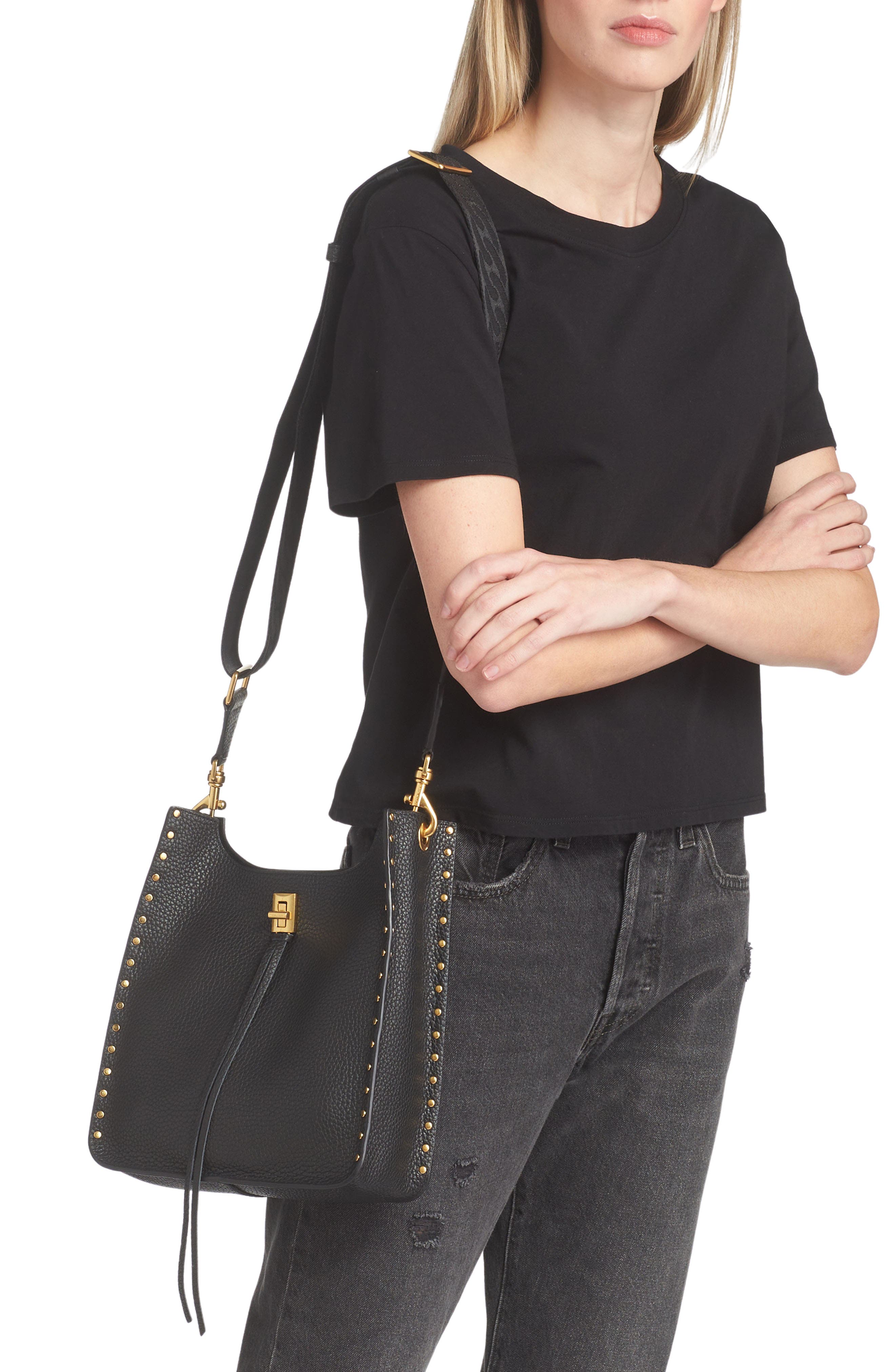 Rebecca Minkoff Medium Darren North/South Leather Shoulder Bag, Alternate, color, Black