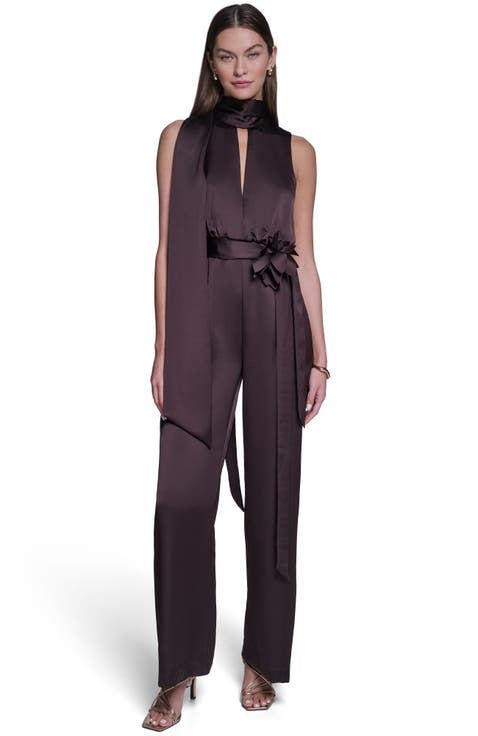 Sleeveless Satin Scarf Jumpsuit