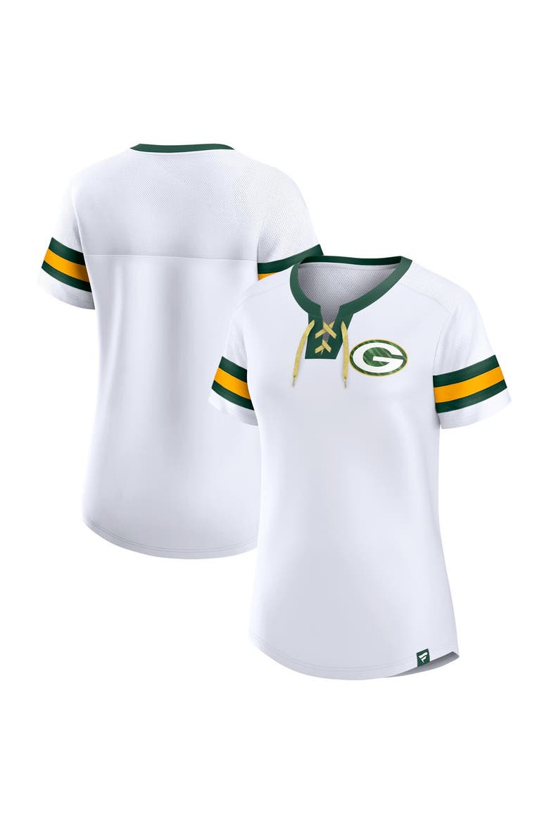 Women's Fanatics Branded White Green Bay Packers Sunday Best Lace-Up T-Shirt, Main, color, White