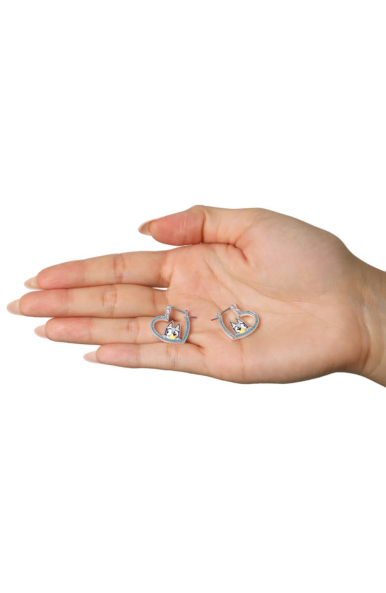 BLUEY Heart Hoop Earrings Official License, Silver Flash-Plated with Enamel Bluey Pendant, Alternate, color, Blue