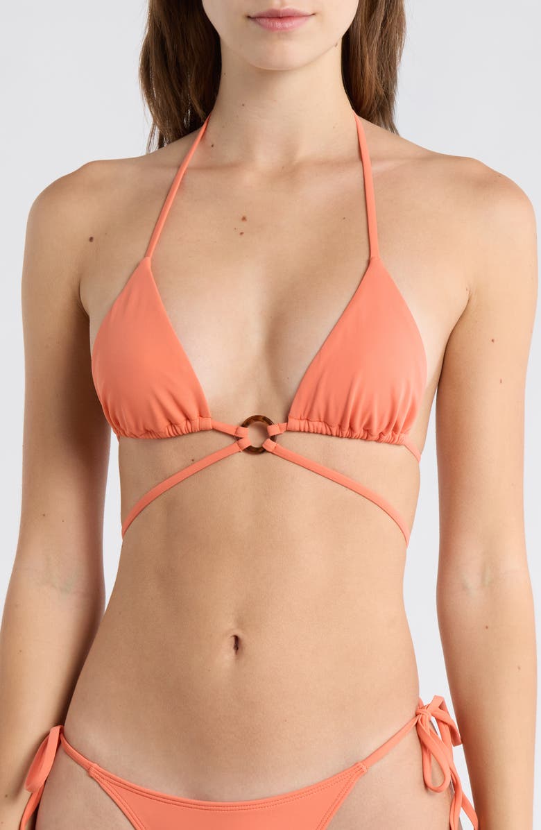 PacSun Ari Ring Triangle Bikini Top, Main, color, Coral
