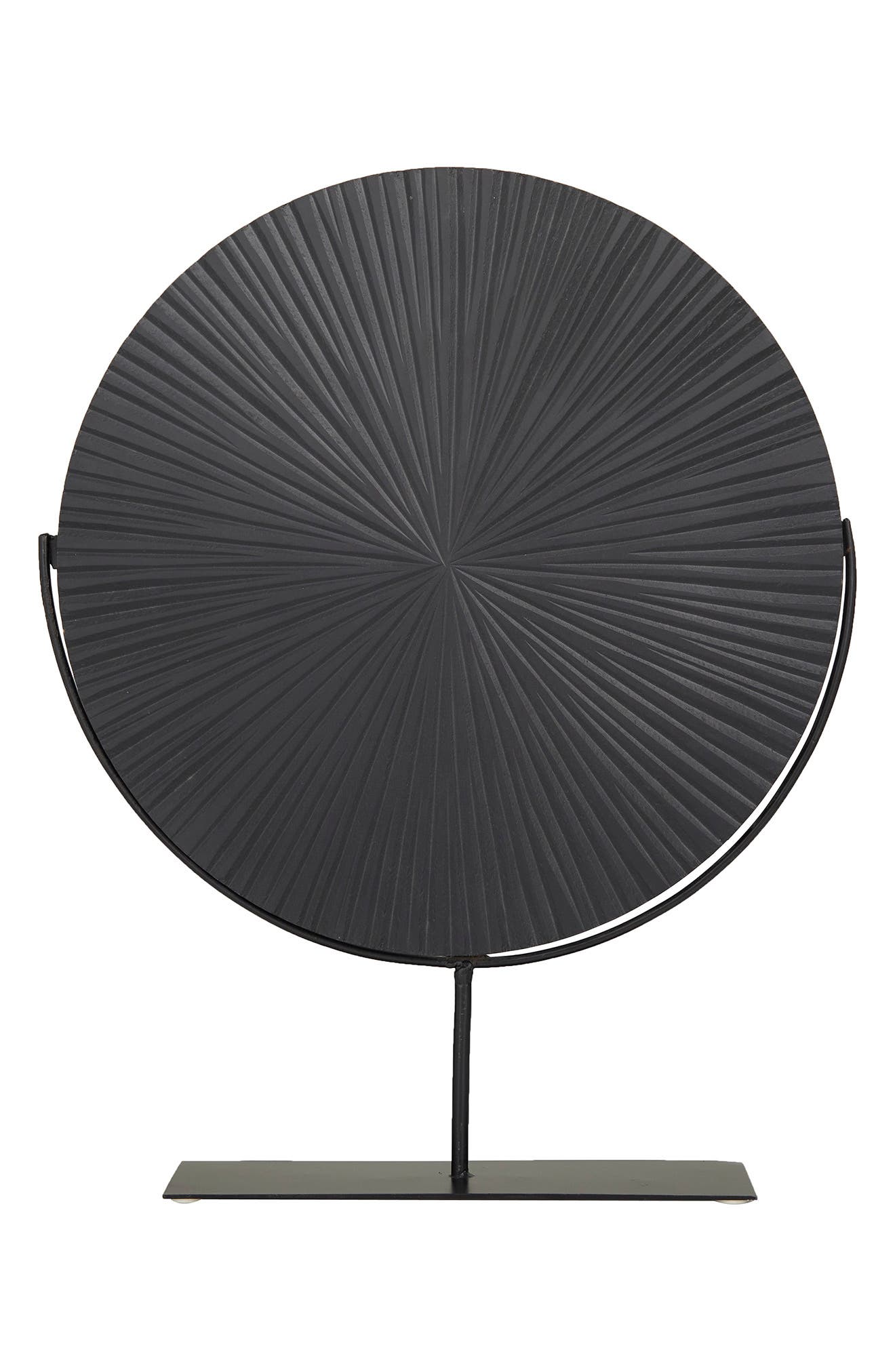 VIVIAN LUNE HOME Black Metal Carved Starburst Sculpture with Stand