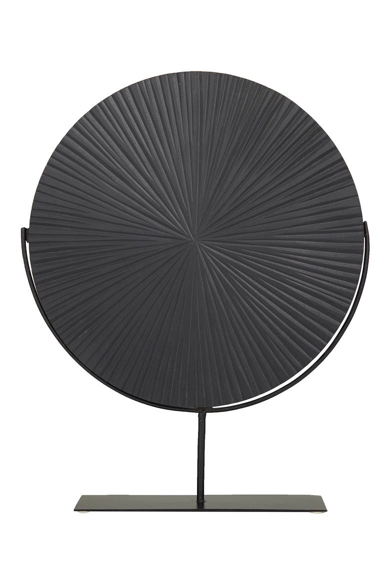 Black Metal Carved Starburst Sculpture with Stand, Main, color, BLACK