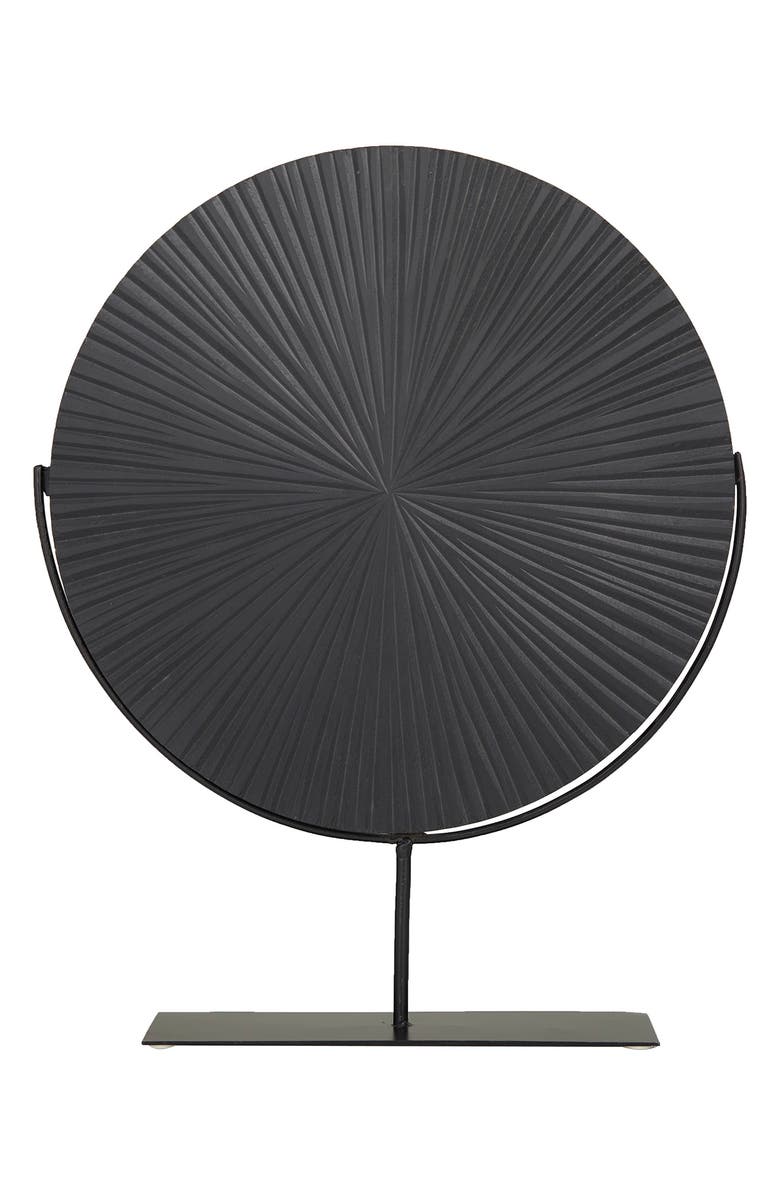 VIVIAN LUNE HOME Black Metal Carved Starburst Sculpture with Stand, Main, color, Black