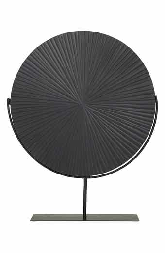 VIVIAN LUNE HOME Black Metal Carved Starburst Sculpture with Stand