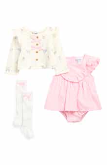 Nicole Miller Dress, Cardigan, Bloomers & Socks Set