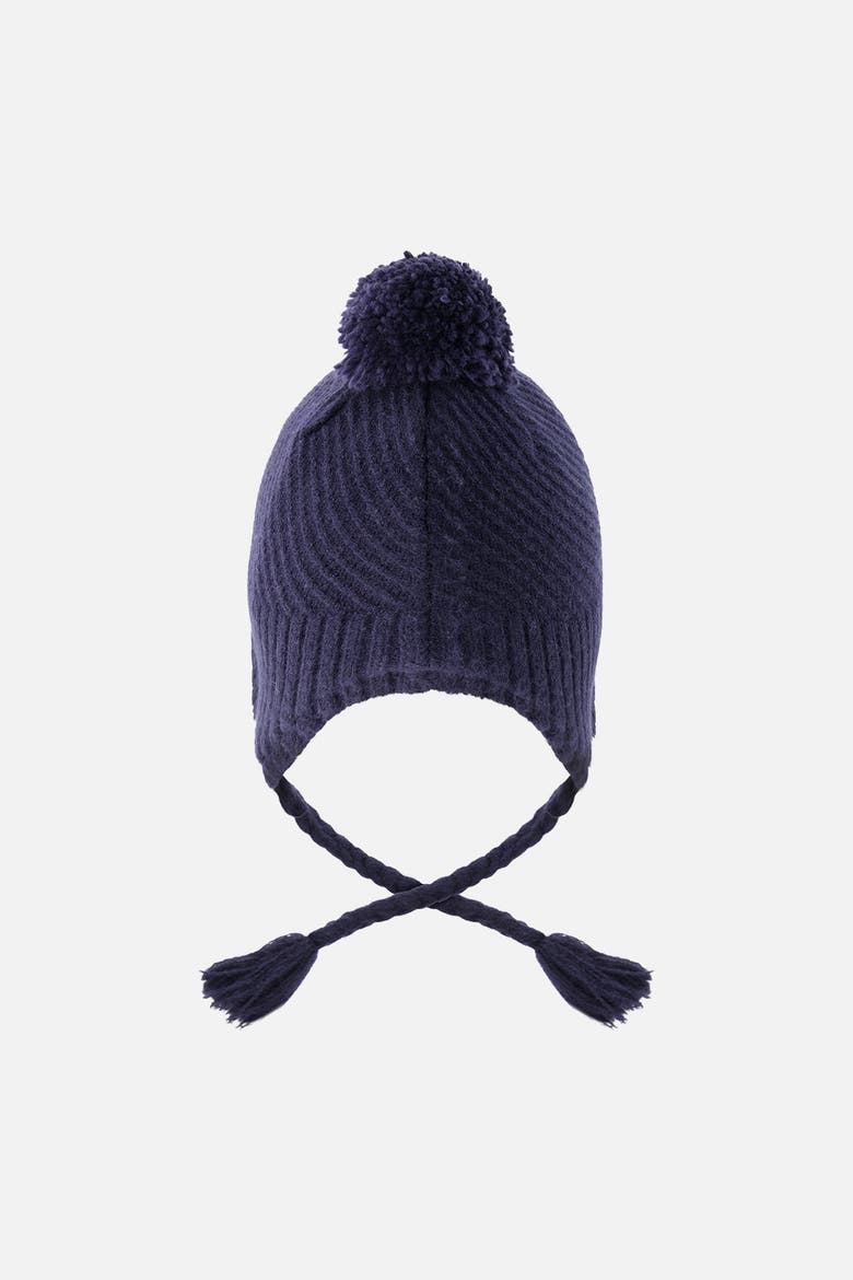 Winter Peruvian Fleece-Lined Pompom Knit Hat, Alternate, color, Navy Blue