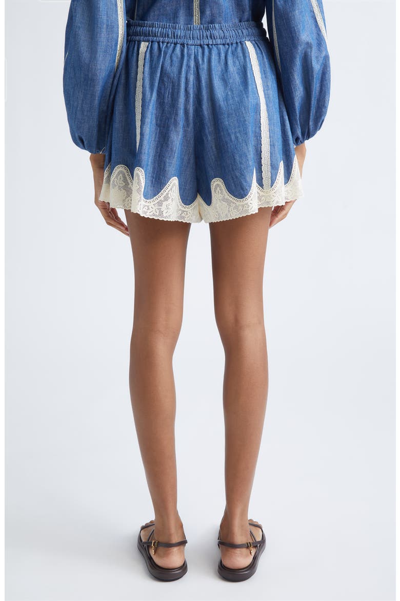 Awaken Lace Trim Denim Shorts, Alternate, color, RAILWAY BLUE