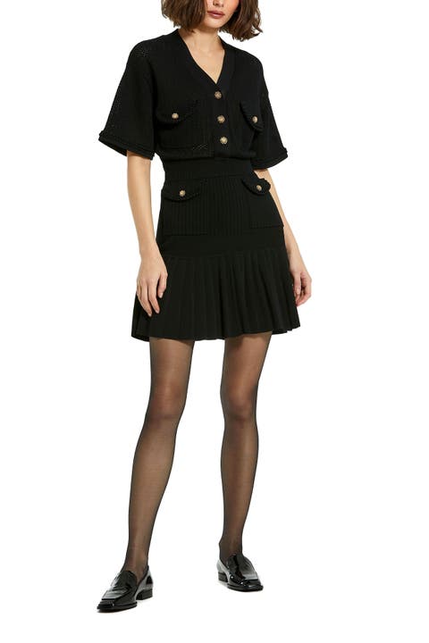 Short Sleeve Pleated Hem Detail Button Up Sweater Dress