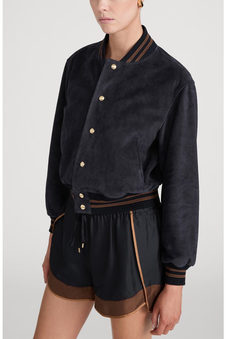 x The Ritz Paris Suede Varsity Jacket, Alternate, color, DARK NAVY MULTI