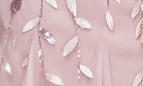 Alex Evenings Sequin Leaf Embroidery Cocktail Midi Dress In Rose