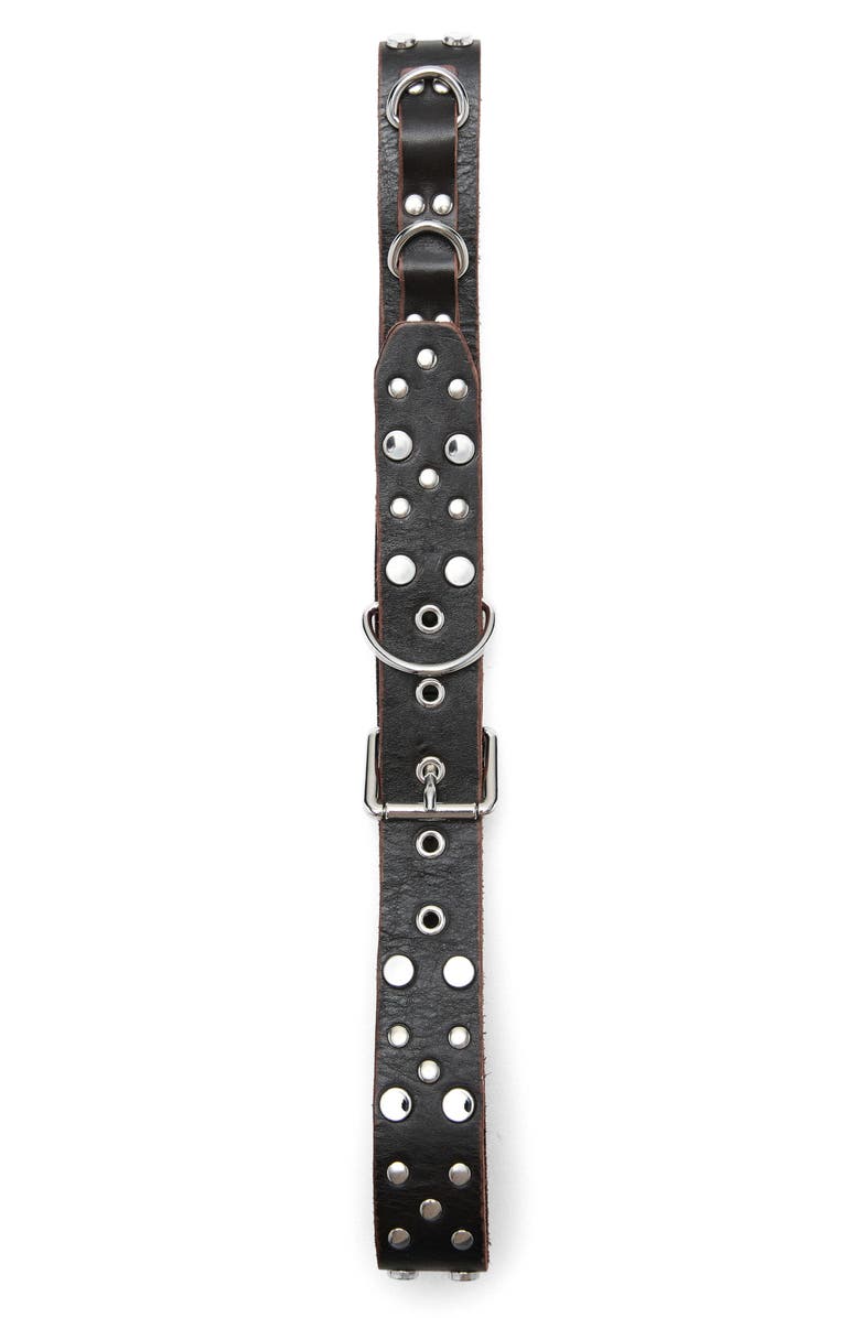 MANGO Studded Leather Belt, Alternate, color, Chocolate
