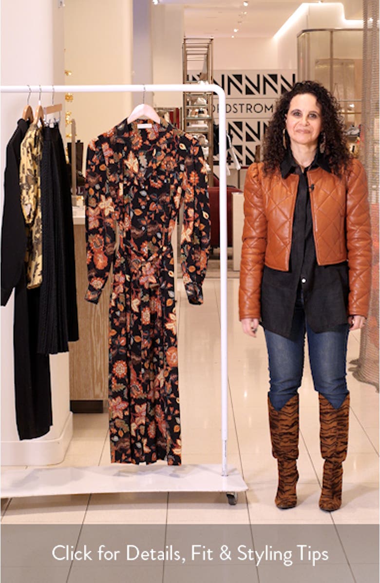 Giselle Floral Long Sleeve Silk Shirtdress, sales video thumbnail