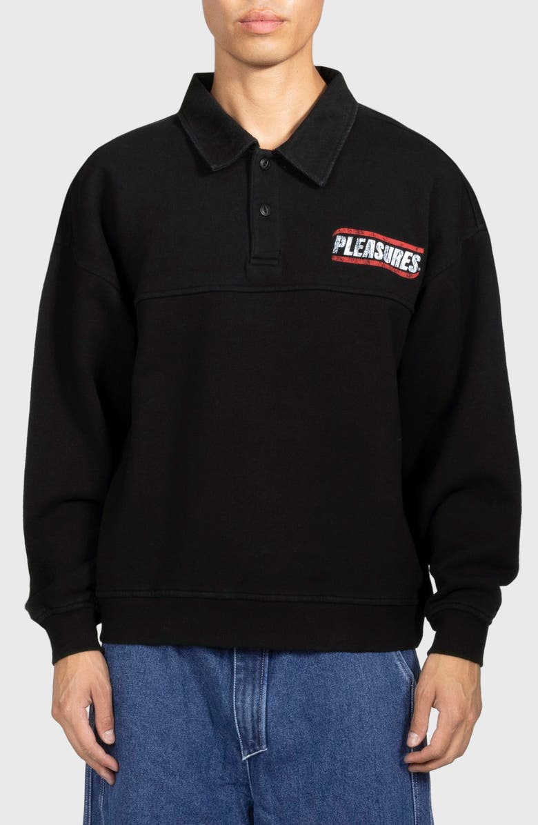 PLEASURES Gentle Cotton Polo Sweatshirt, Main, color, Black