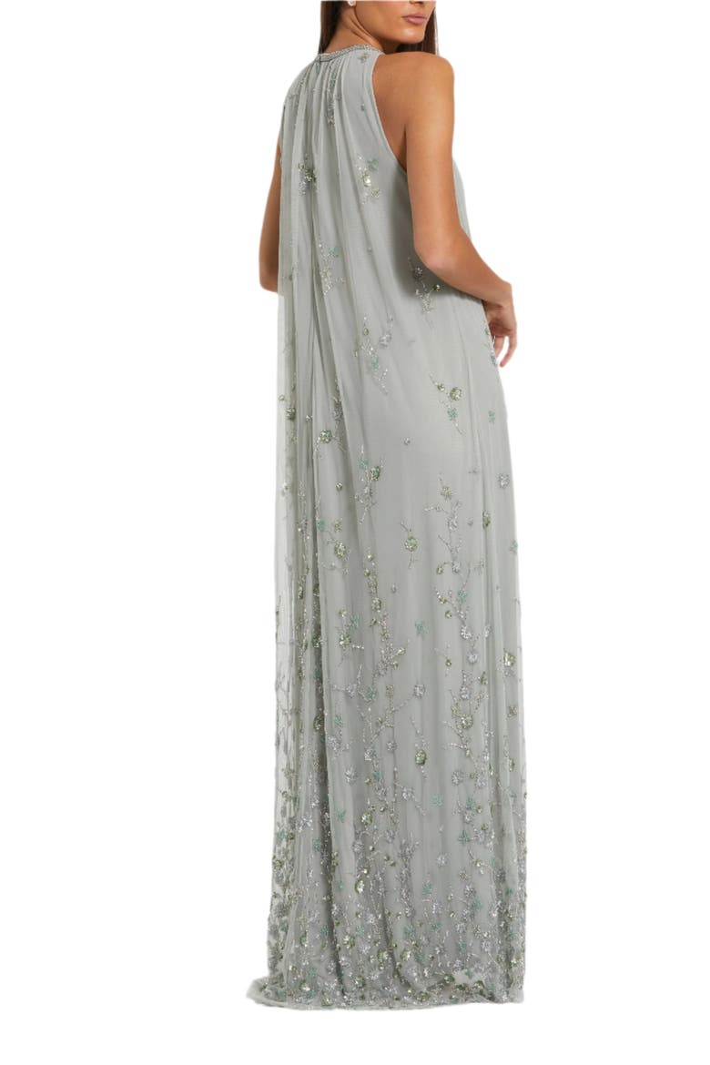Women's High Neck Floral Embellished Mesh Trapeze Gown, Alternate, color, Sage