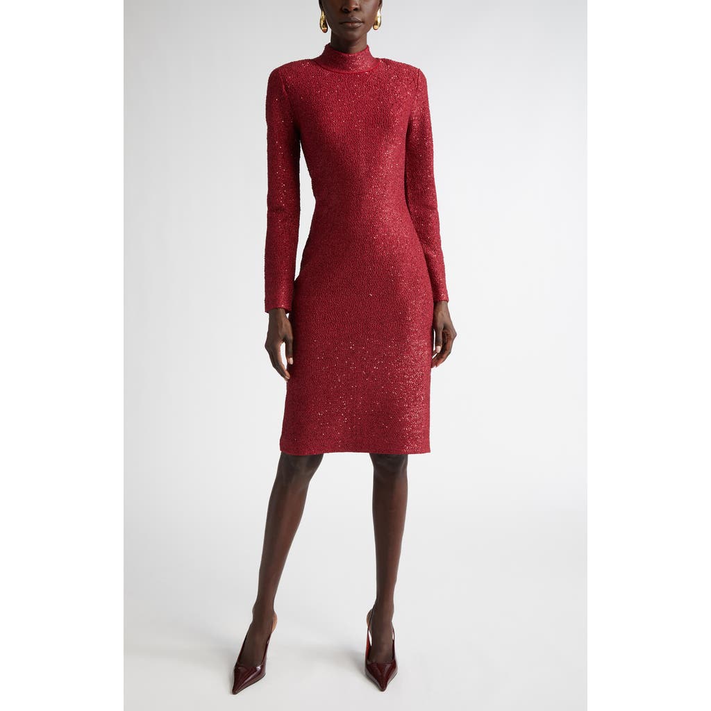 St. John Collection Sequin Lurex Knit Long Sleeve Dress in Haute Red