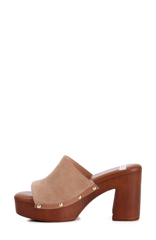 Rag & Co Cartera Suede High Block Heel Clogs In Tan In Tan