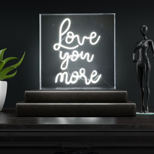 Jonathan Y Love You More 15" Square Contemporary Glam Acrylic Box Usb Operated Led Neon Light In White
