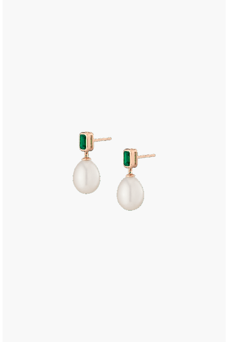 Lab Grown Emerald Heirloom Pearl Drop Earrings, Alternate, color, Yellow Vermeil