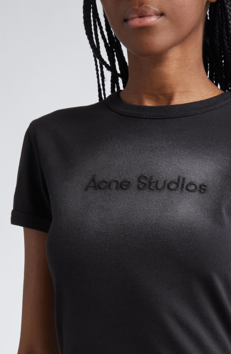 Acne Studios Etza Faded Embroidered Logo Fitted Cotton T-Shirt, Alternate, color, Faded Black