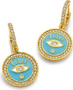 Buddha Mama Enameled Evil Eye Huggie Earrings with Diamonds