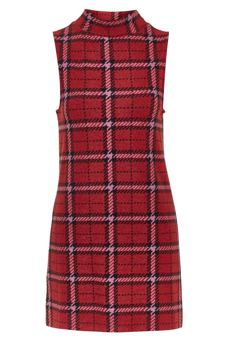 Plaid Funnel Neck Tunic Dress, Alternate, color, RED MULTI