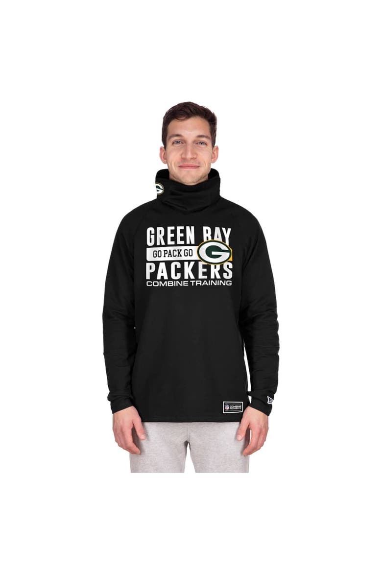 Men's New Era Black Green Bay Packers Functional Fandom Balaclava Helmet Stripe Tri-Blend Hoodie, Alternate, color, Black