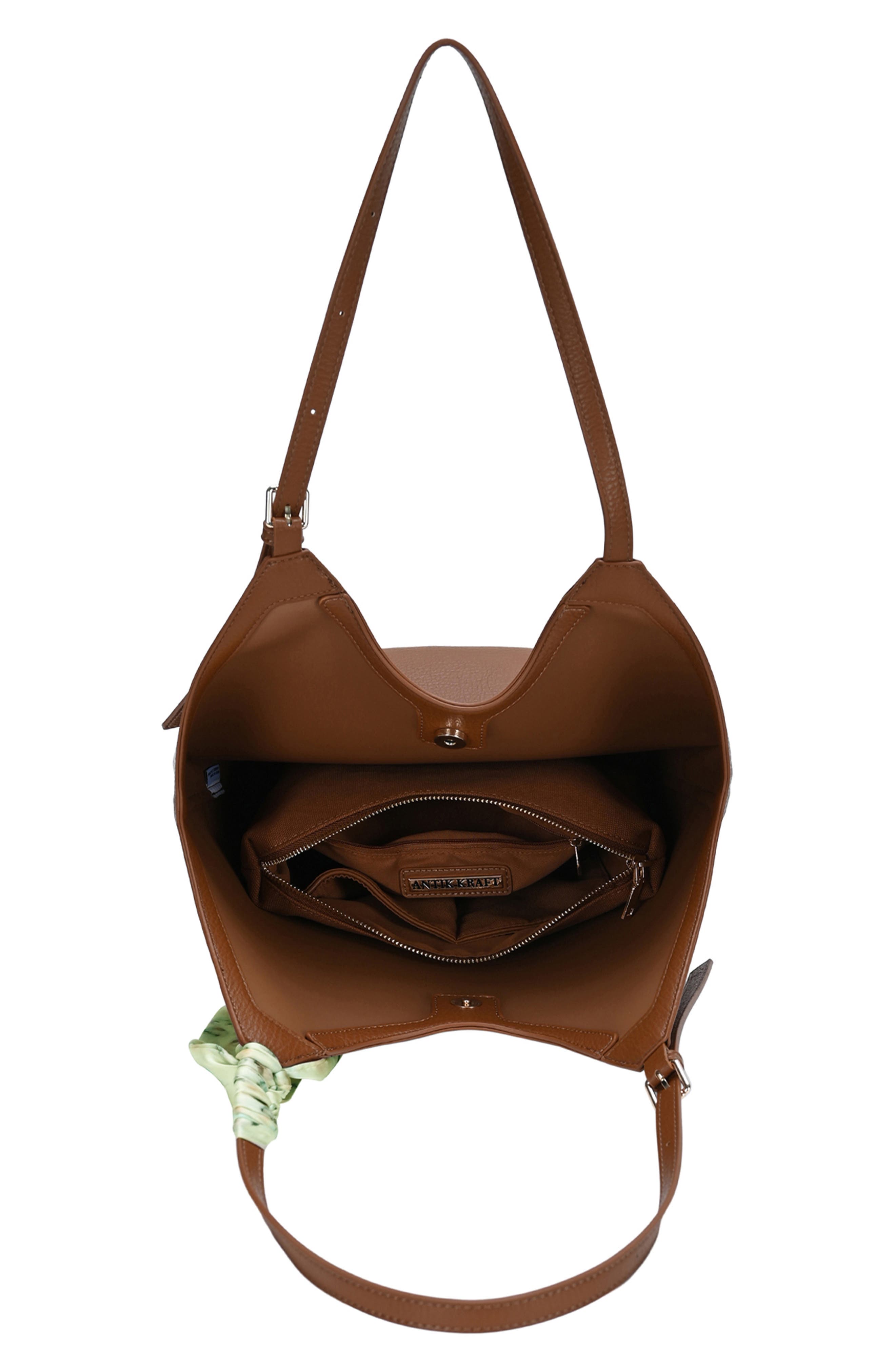 Faux Leather Tote with Scarf, Alternate, color, TAN
