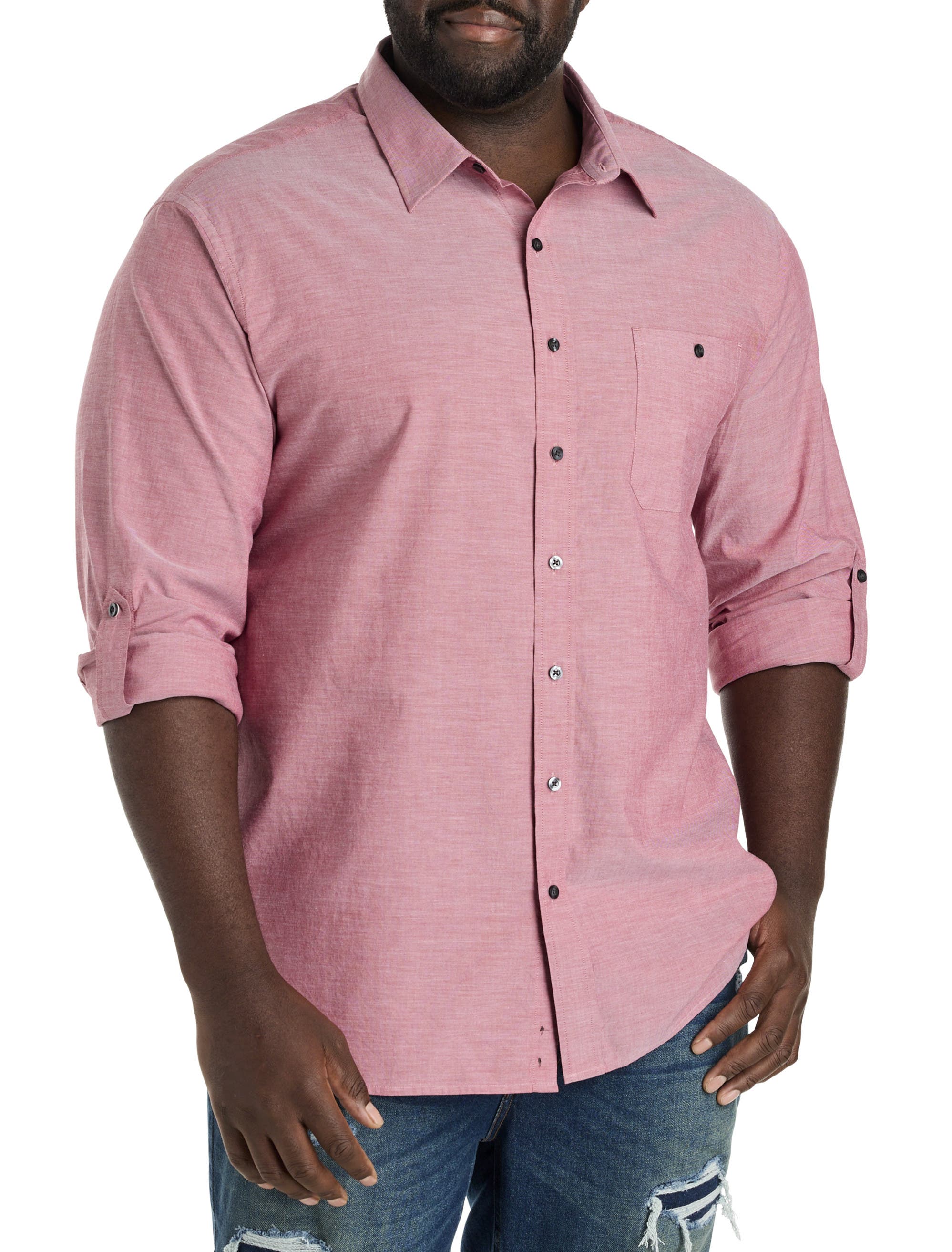 TRUE NATION BY DXL TRUE NATION BY DXL BIG & TALL WASHED OXFORD ROLLED-SLEEVE SPORT SHIRT