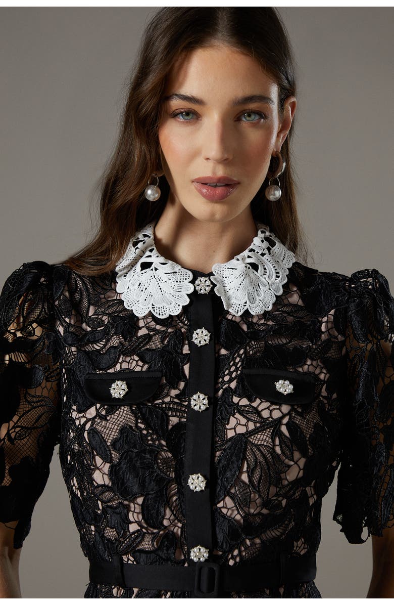 Coast Short Sleeve Lace Shirt Dress, Alternate, color, Black