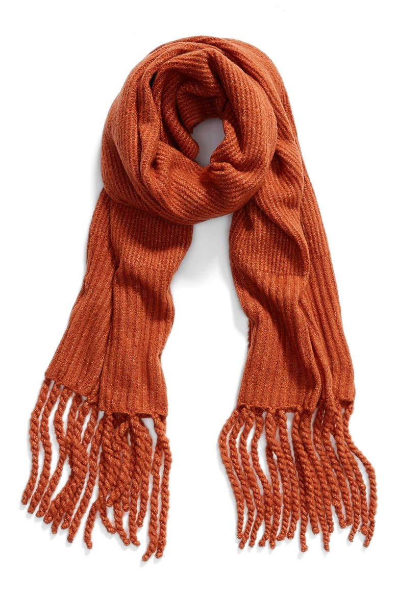 Jaden Rib Knit Blanket Scarf, Alternate, color, TERRACOTTA