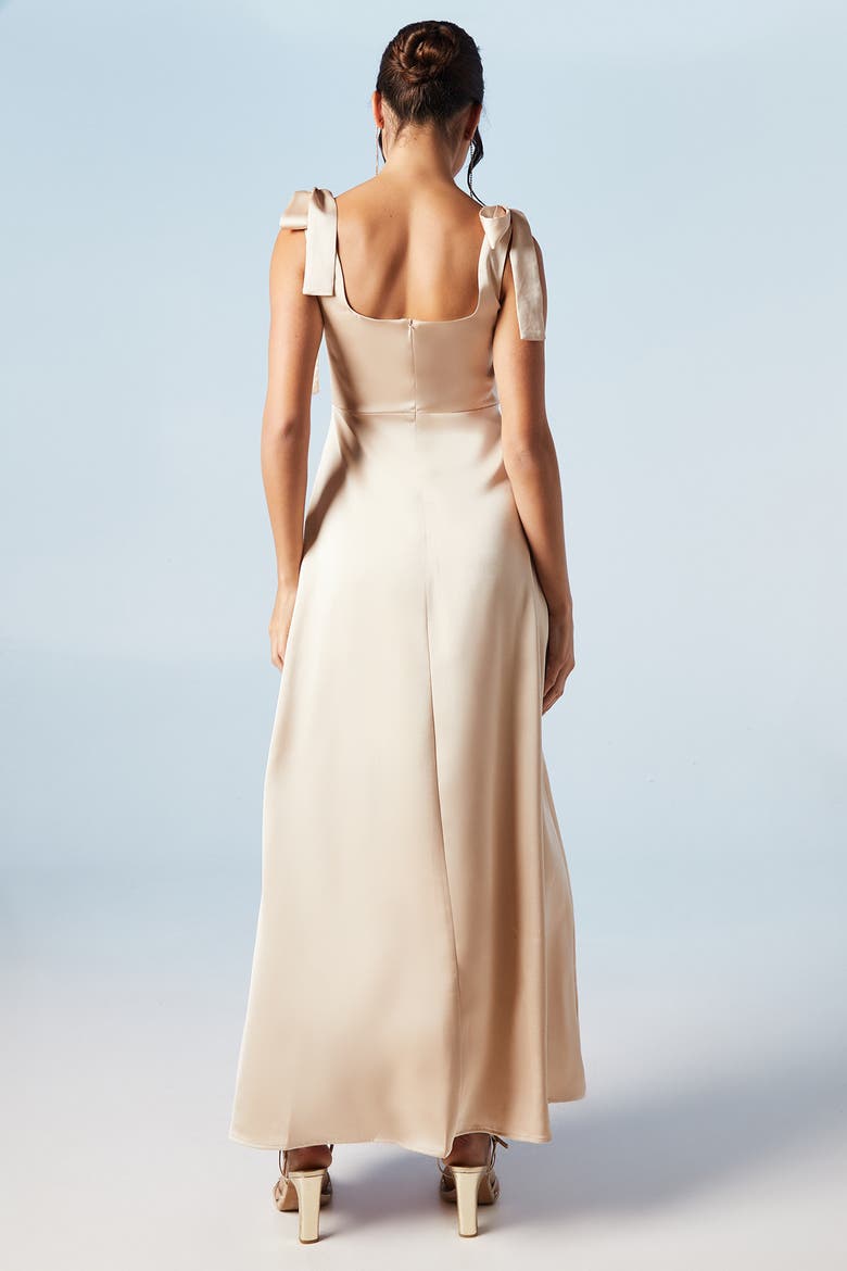 Satin Midi Tie Shoulder Bridesmaid Dress, Alternate, color, Champagne