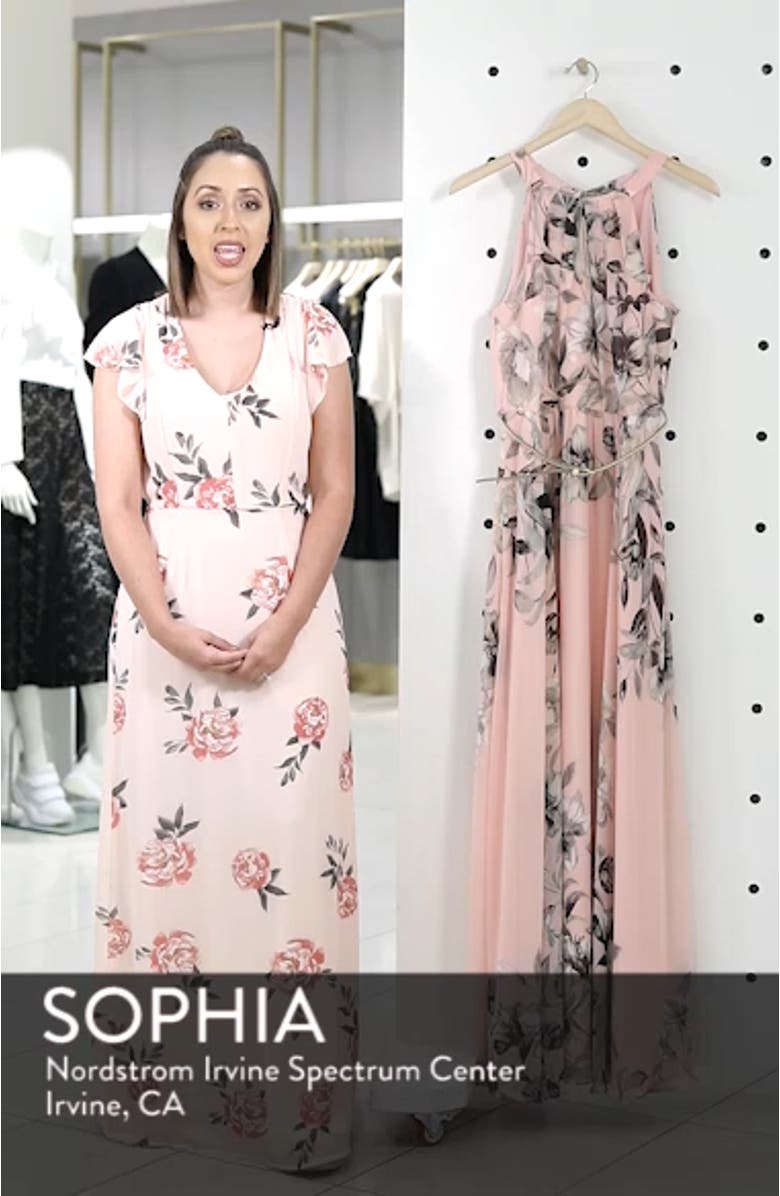 Belted Chiffon Halter Maxi Dress, sales video thumbnail