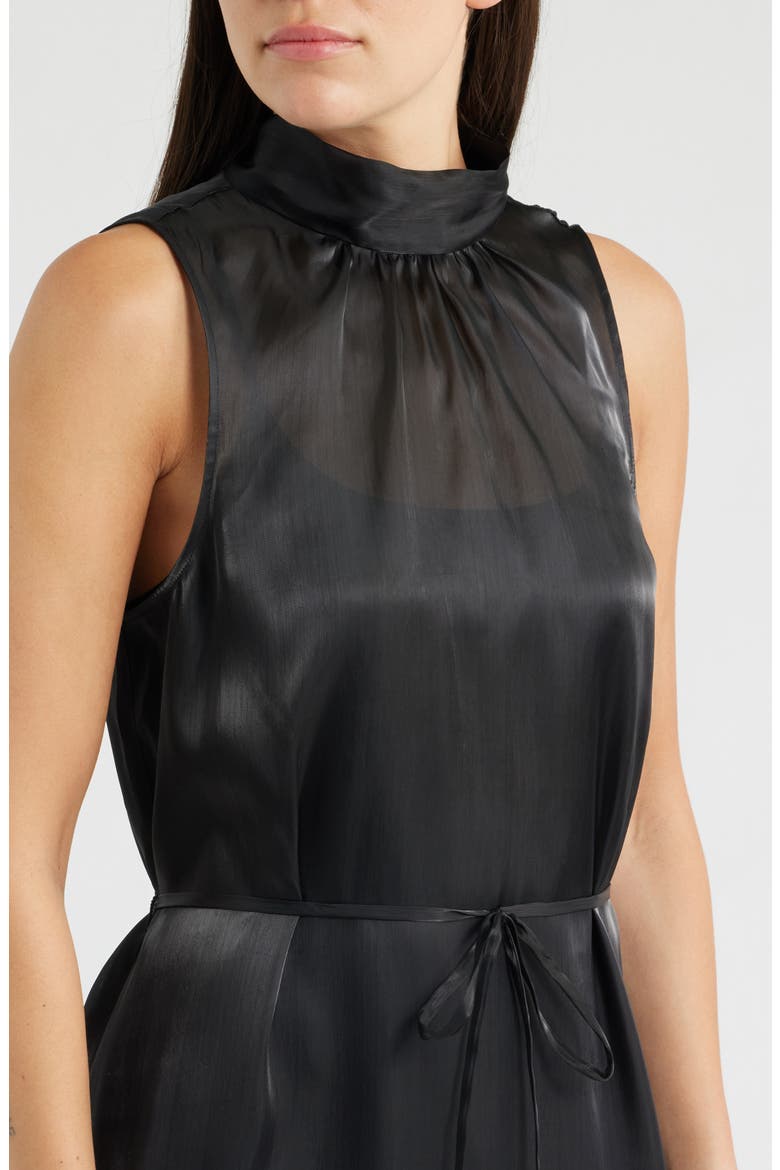 Tie Neck Organza Maxi Dress, Alternate, color, BLACK