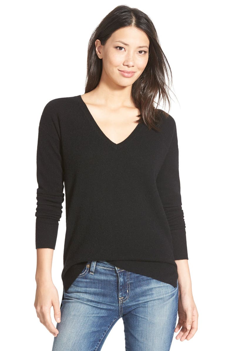 Halogen<sup>®</sup> V-Neck Lightweight Cashmere Sweater, Main, color, 