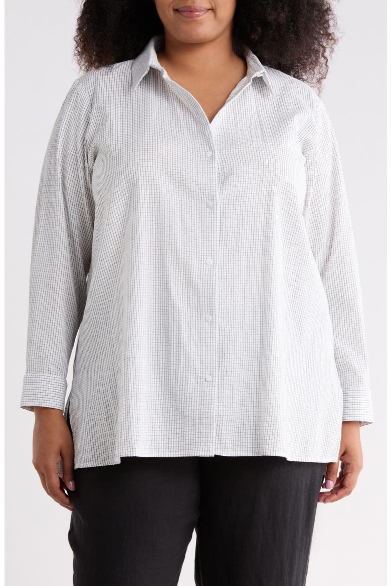 Grid Print Long Sleeve Button-Up Shirt, Main, color, WHITE