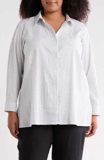 Eileen Fisher Grid Print Long Sleeve Button-Up Shirt