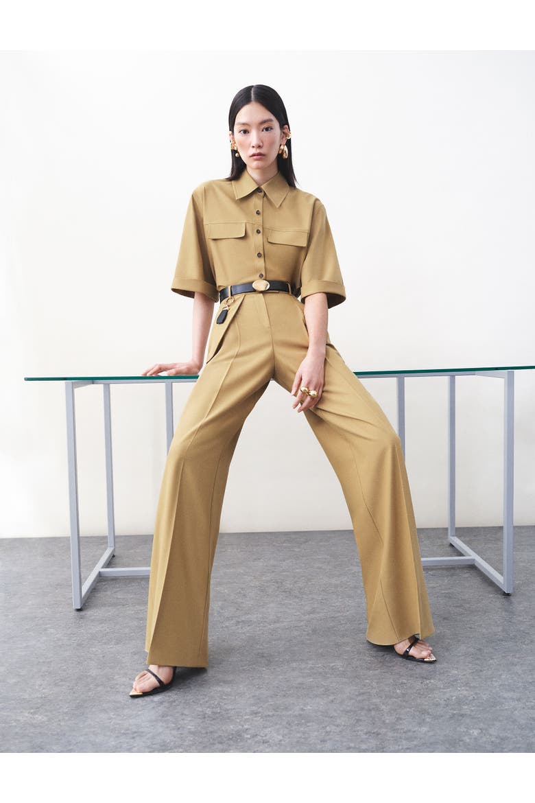 Wide Leg Belted Trousers with Pocket Detail, Alternate, color, KHAKI
