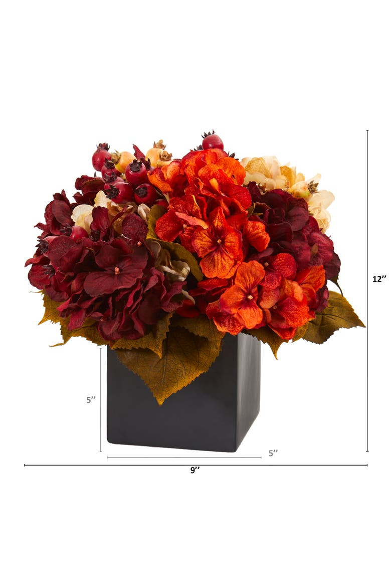 12-in Autumn Hydrangea Berry Artificial Arrangement in Black Vase, Alternate, color, Burgundy