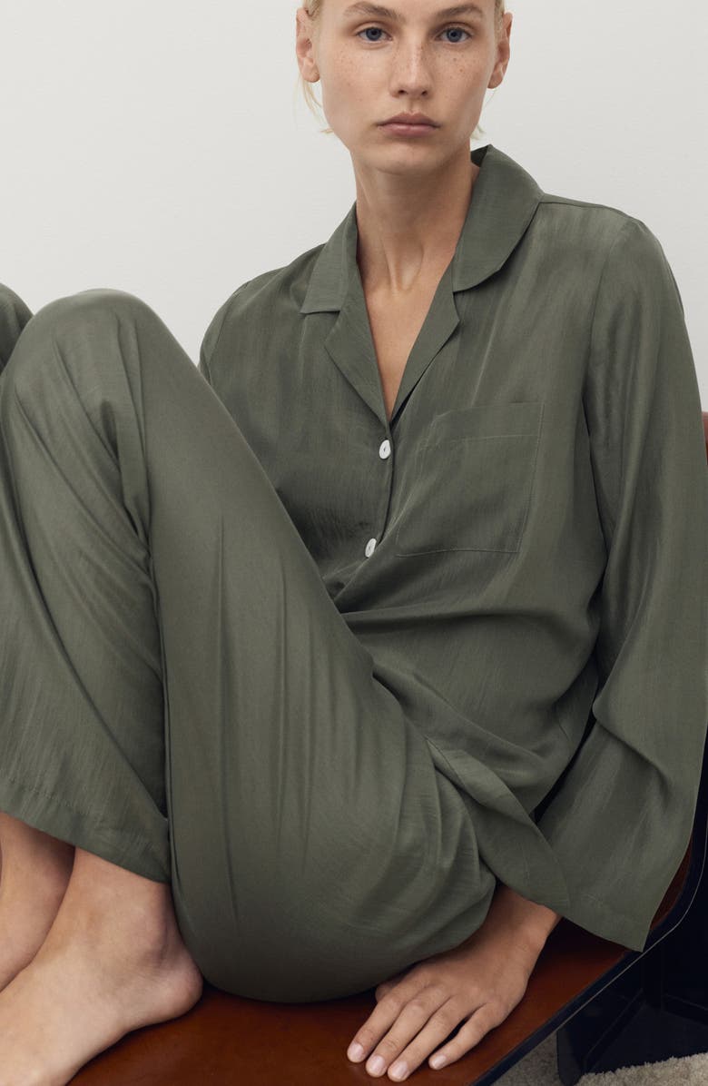 MANGO Silk Pajama Shirt, Alternate, color, Forest Green
