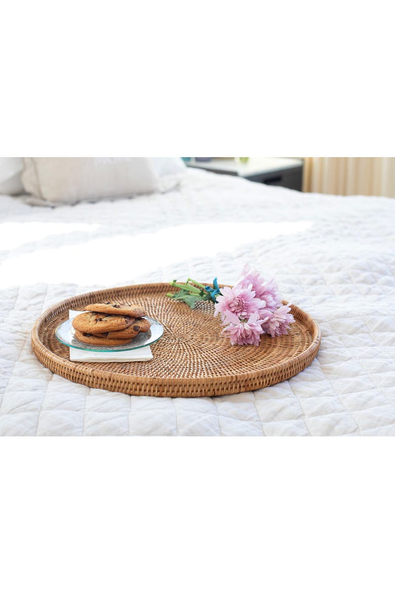 Artifacts Rattan Round Flat Tray, Alternate, color, Honey Brown