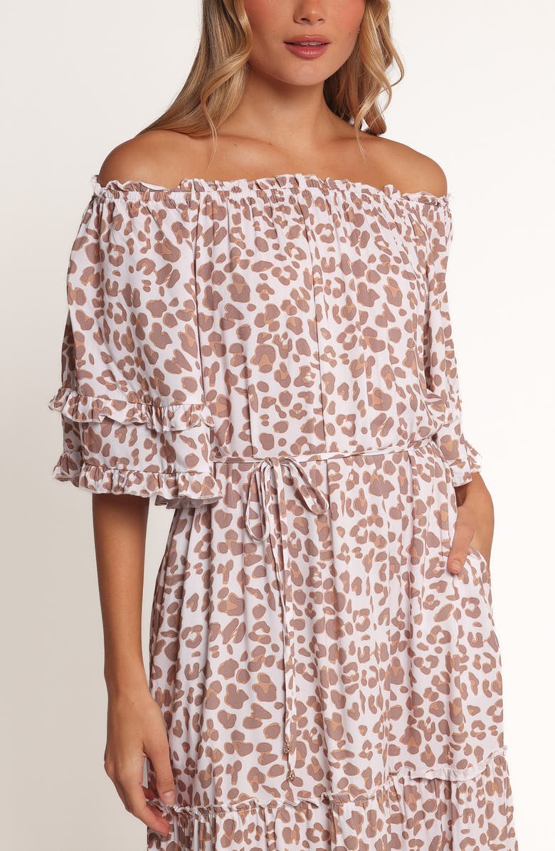 Petal & Pup Rhody Leopard Print Off the Shoulder Maxi Dress, Alternate, color, White Leopard