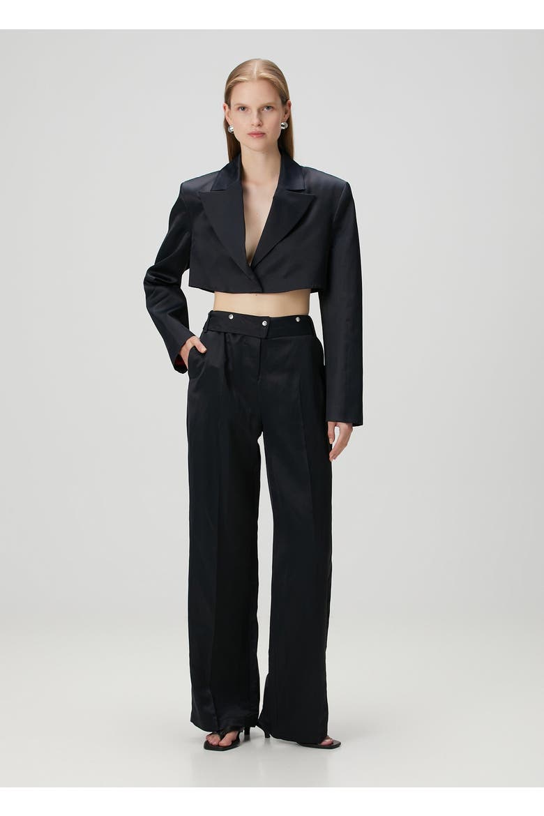Woven Pant With Metal Button, Alternate, color, BLACK